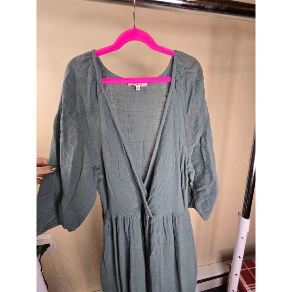 Madewell Teal Crinkle Cotton V-Neck Maxi Dress XS - Picture 5 of 10
